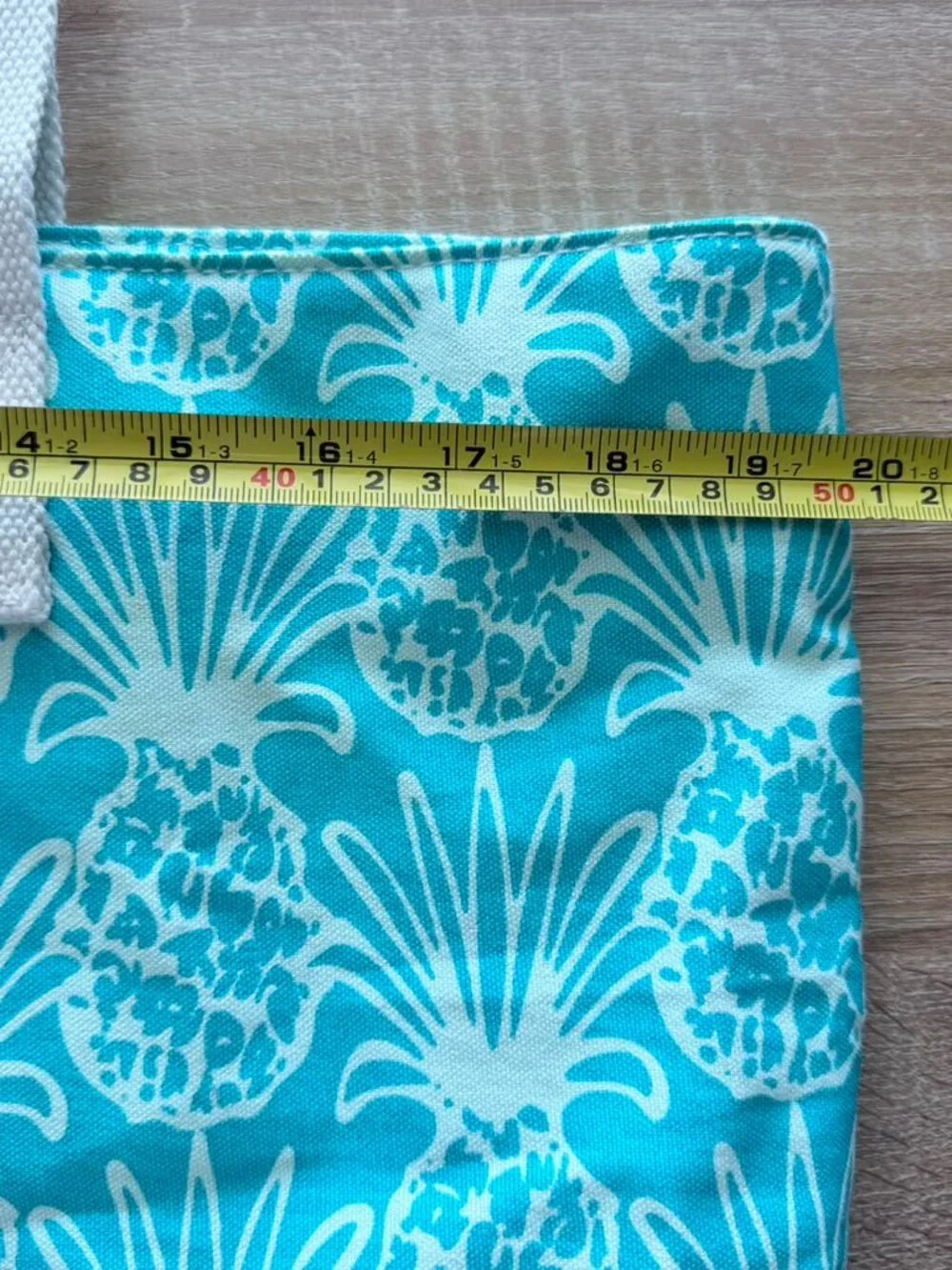 Bahama Hand Prints Pineapple Beach Tote Bag Aqua Canvas Large Shoulder Tote